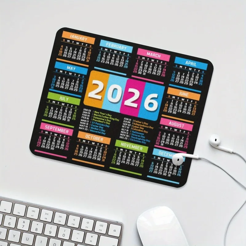 أحدث لوحة ماوس ألعاب بتصميم تقويم 2026، مع مطاط مضاد للانزلاق مناسب للمنزل والمكتب - لوحة ماوس باللونين الأبيض والأسود