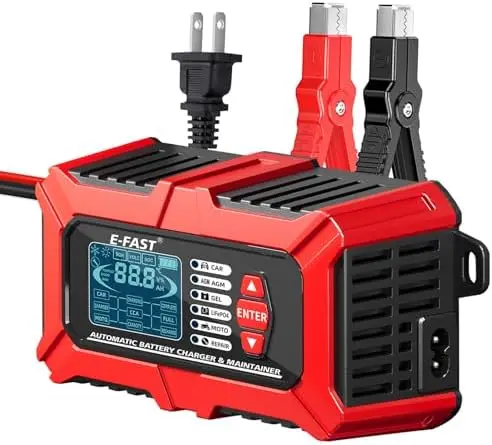 

E-FAST 3-в-1 зарядное устройство и тестер для автомобильных аккумуляторов 12В – 6А, для LiFePO4 и свинцово-кислотных аккумуляторов, с функцией восстановления импульсным током, 40-999 CCA