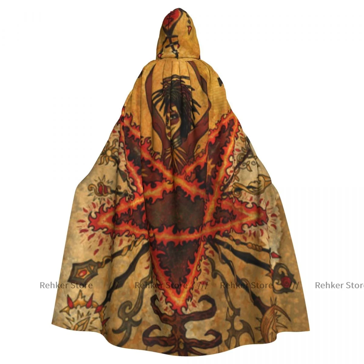 Adult Vampire Cape Hooded Robe Fantasy African Woman As Witch Halloween Cloak Full Length Cosplay