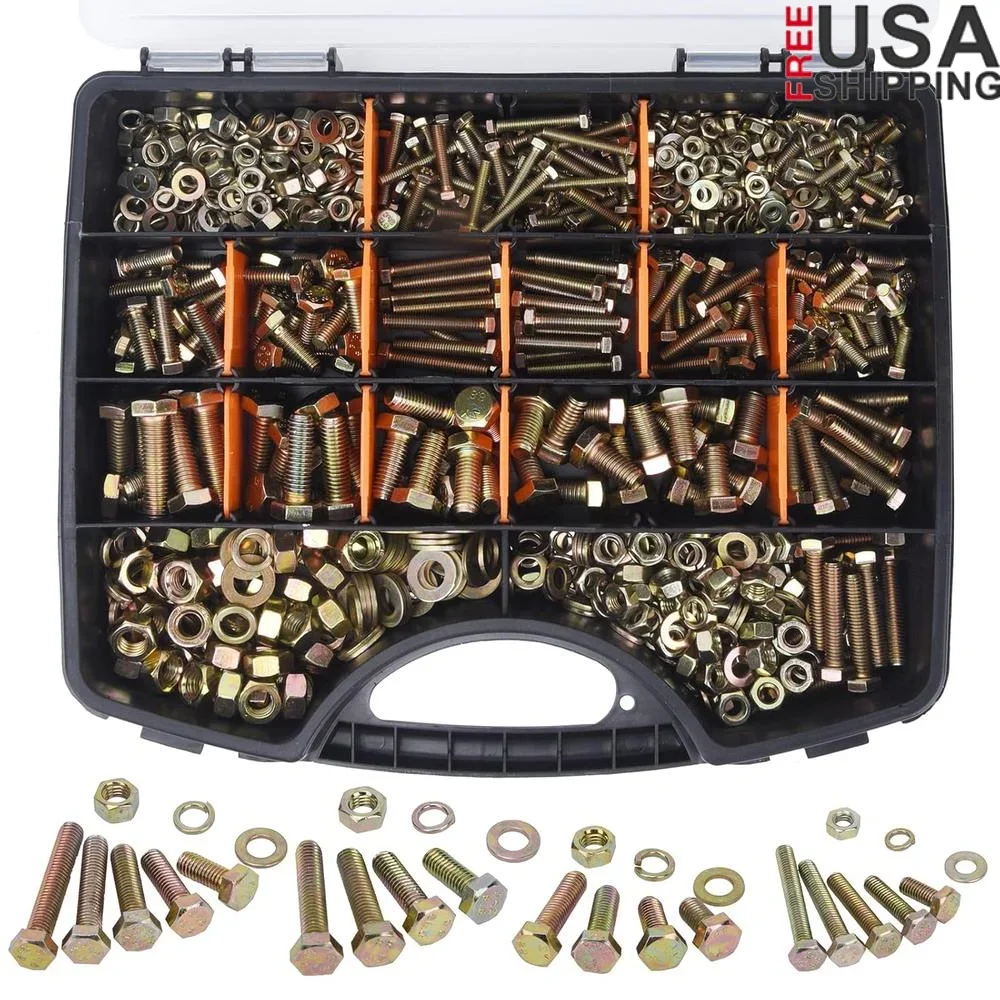 

940PCS Grade 8.8 Metric Heavy Duty Hex Bolt Nut Assortment Set M4 M5 M6 M8 Zinc Plated Storage Box Kit DIY Projects