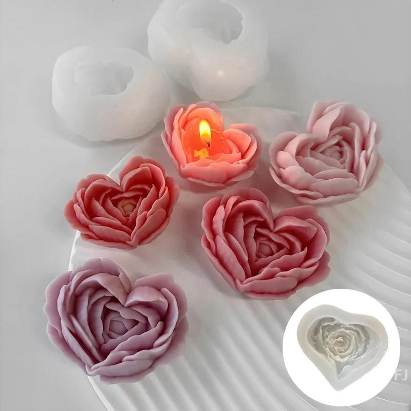 

[YU]Mold DIY Heart Shaped Roses Aromatherapy Candle Epoxy Resin Plaster Mould Soap Silicone Molds Party Festivals Gift Decor