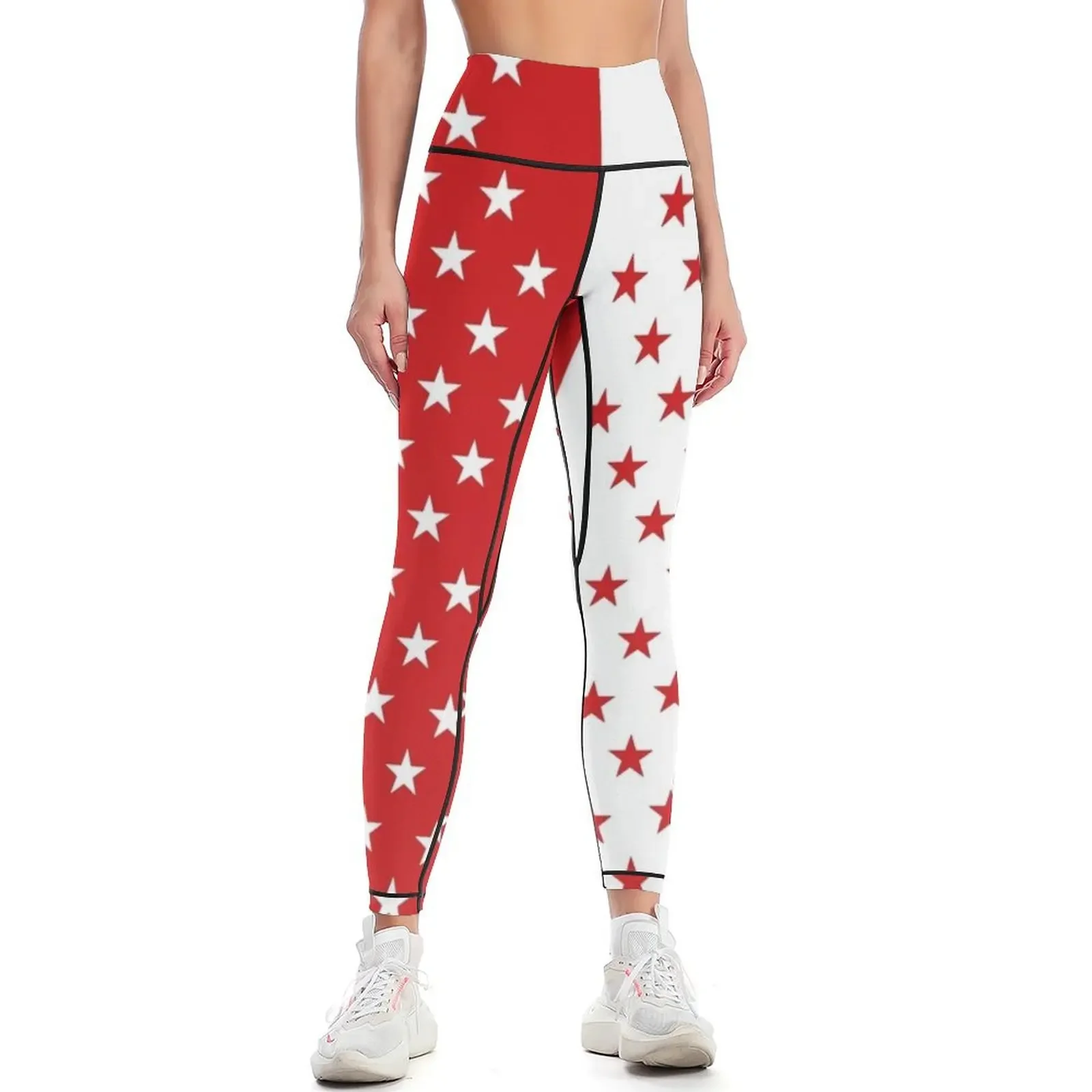 

Bright Red & White Stars Leggings Women's sports Women's sportswear harem pants Womens Leggings