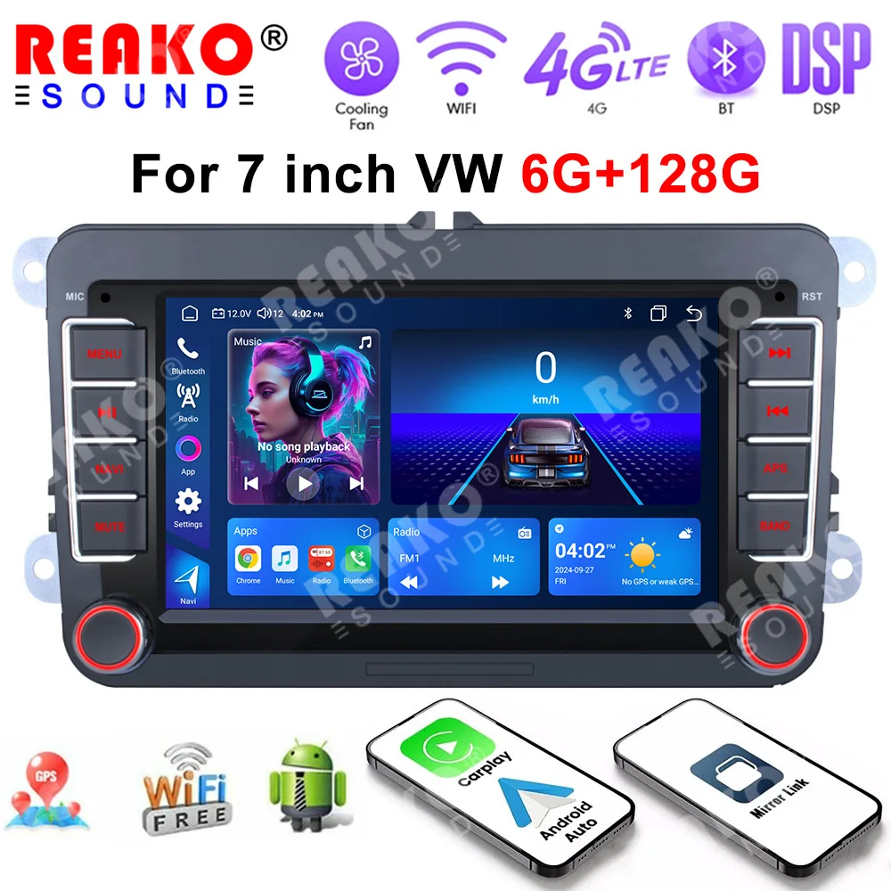 REAKOSOUND 7 inch Car Radio For Volkswagen VW CC Passat B7 Polo Golf 5 6 Jetta mk5 mk6 Mirrorlink FM WIFI GPS 4G Carplay Auto