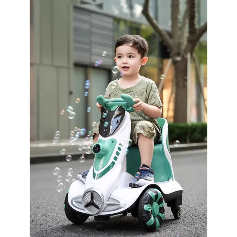 

Electric car bubble blowing machine balance boys and girls remote control car can sit four-wheel drift car