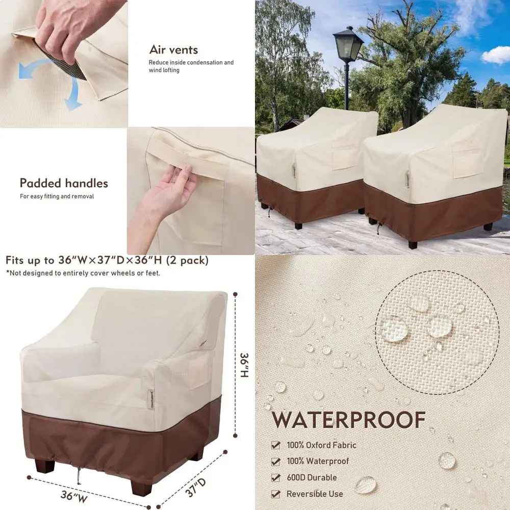 

Большой водонепроницаемый чехол для уличного кресла, подходит для размеров до 36Ш x 37Г x 36В (дюймов)