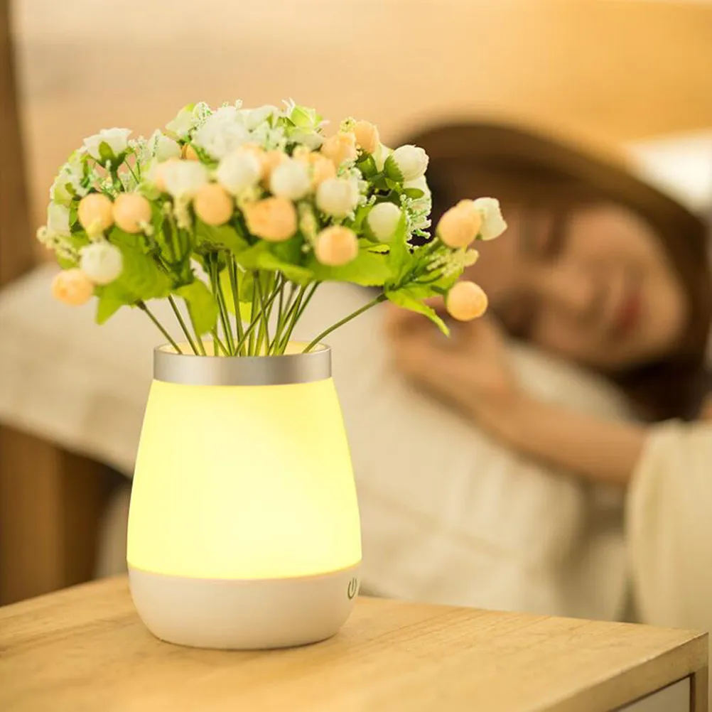 

USB Charging Night Light LED Vase Lamp with Warm Glow for Bedroom Desk Cafe Home Decor - No Artificial Flower Included