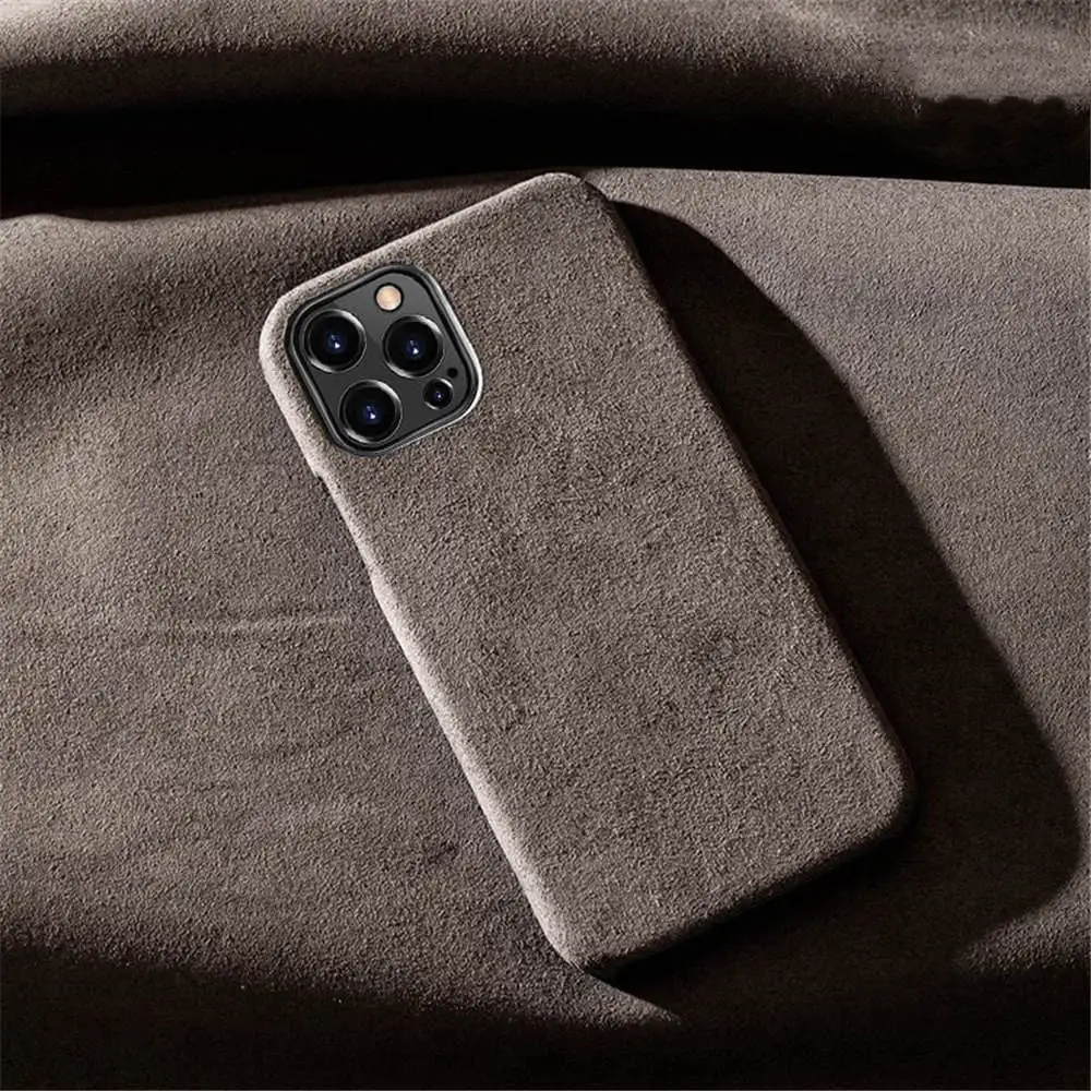 

Premium Suede Leather Slim Case for iPhone 13 14 15 16 Pro Max Matte Armor Back Cover
