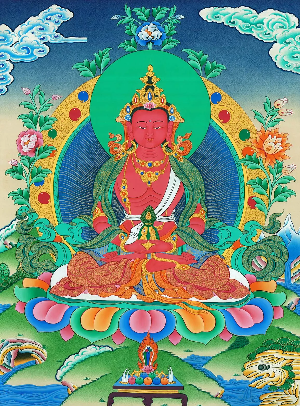 Amitayus Thangka - the Buddha of Longevity,Gandhanra Tibetan Buddhist Thangka Art,Giclee Printed and Hand Framed,47