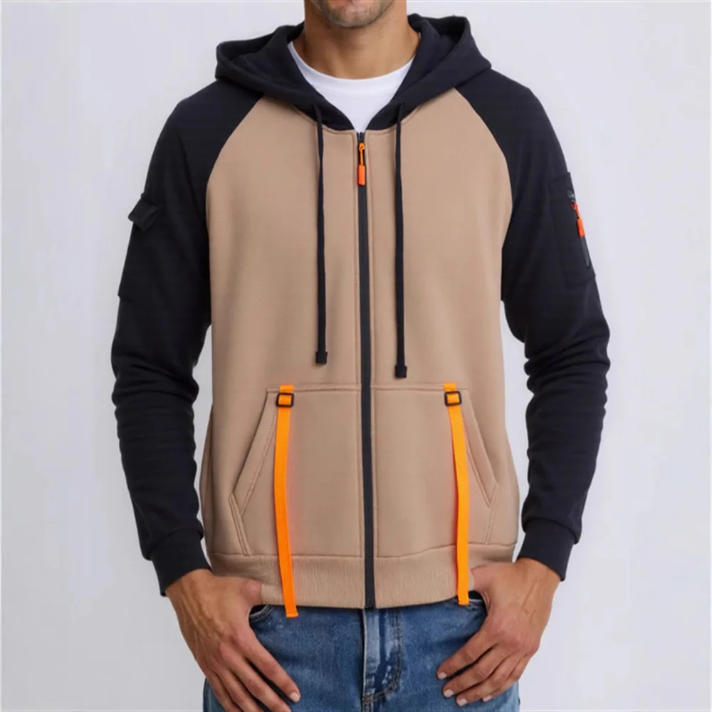 2025 primavera e outono novo estilo simples zíper com capuz casual personalizado moletom masculino solto