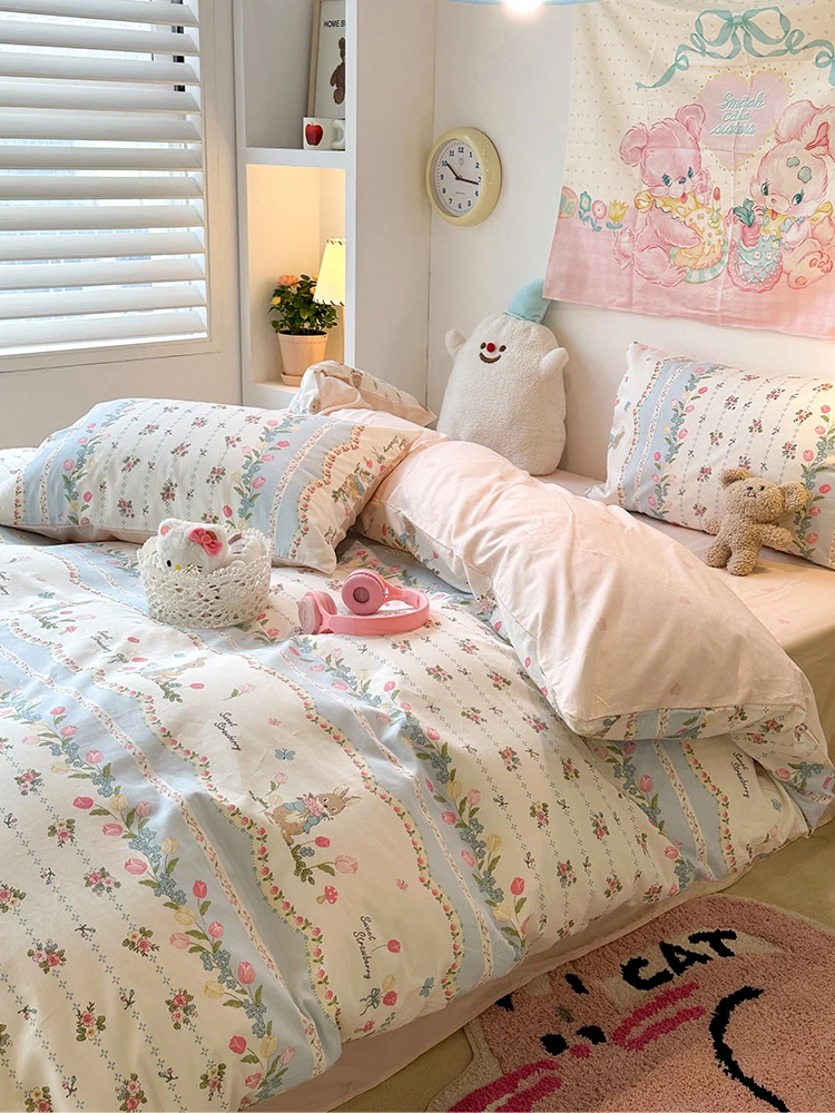 

Комплект постельного белья из чистого хлопка с цветочным принтом, 4 предмета, коллекция для девочек в стиле Heart