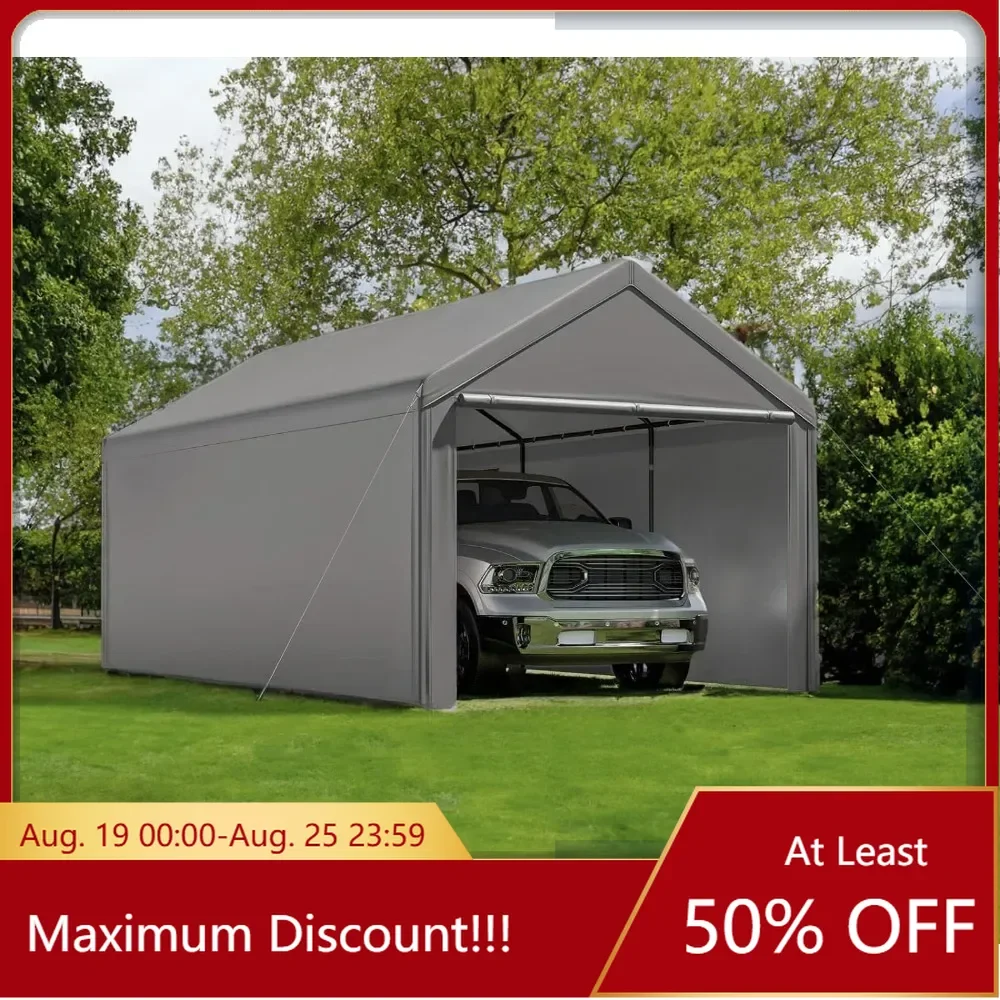 

Carport,10x20ft Heavy Duty Canopy Storage Shed,Portable Garage Party Tent with Removable Sidewalls &Doors,Four Seasons Tarp,Gray