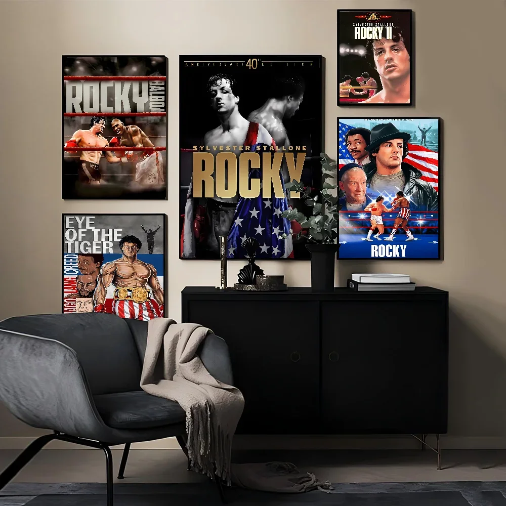 Rocky Balboa Boxing Fitness Vintage Posters Sticky Retro Kraft Paper Sticker DIY Room Bar Cafe Stickers Wall Painting