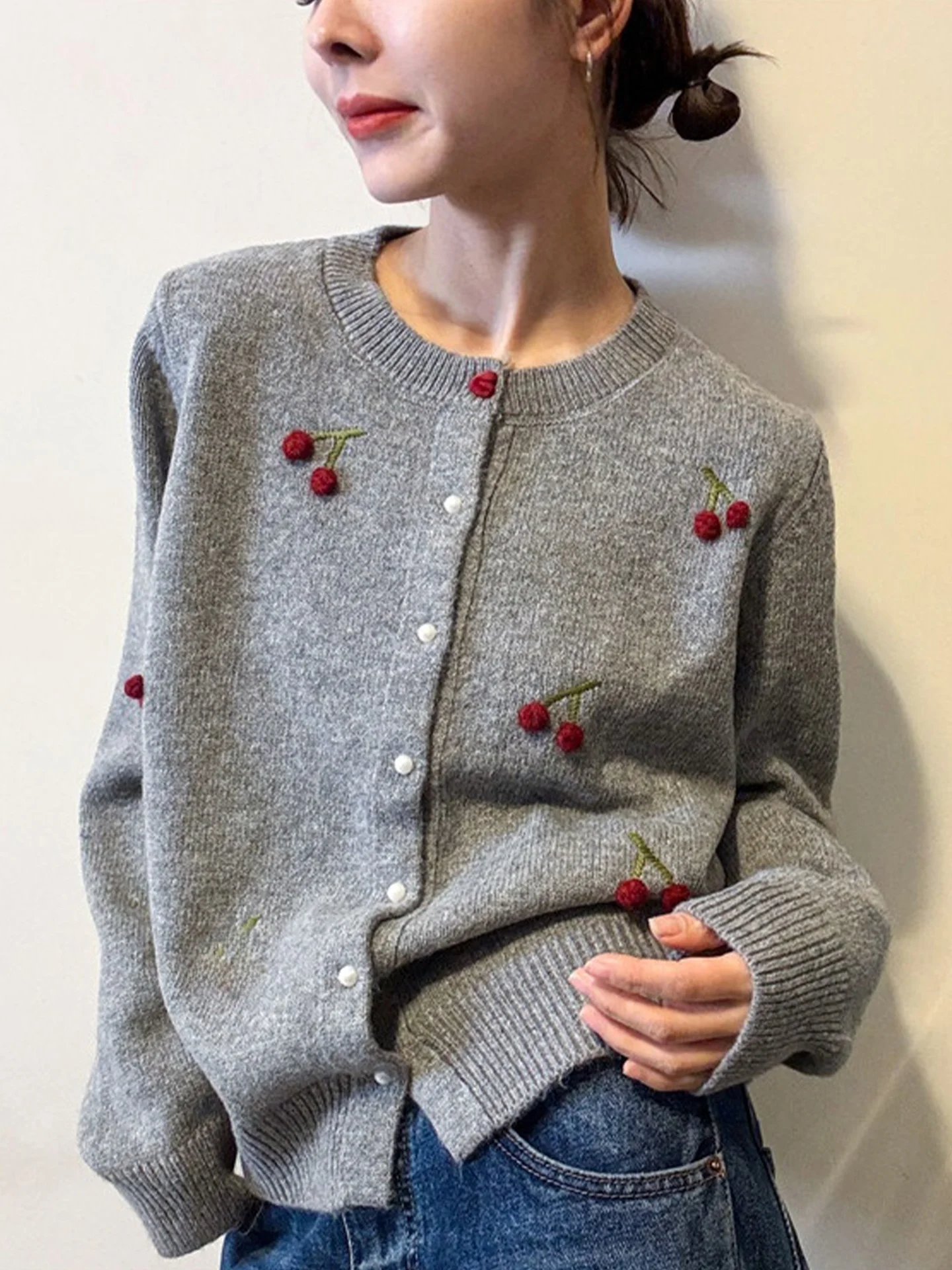 Faionable Winter Commute Long Sve Strickjacke Vielseitiger Camere-Pullover mit einem Knopf-Design Ele mat Sle