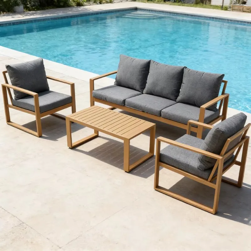 Modern Eco-Friendly Outdoor Sofa Set with Cushions and Coffee Table