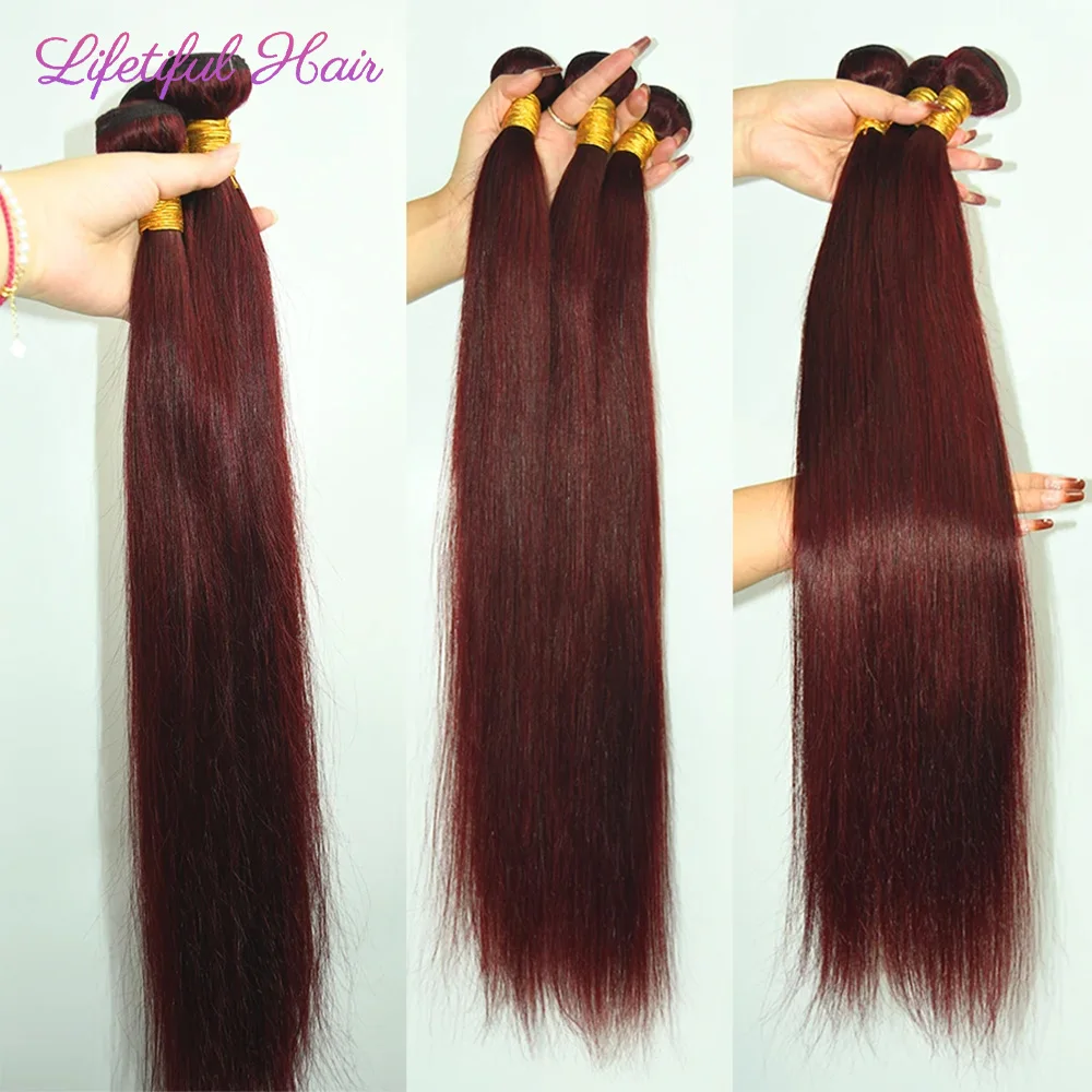 99J bundel rambut manusia lurus merah Burgundy ekstensi rambut manusia Brasil 1/3/4 bundel jalinan rambut lurus untuk WANITA HITAM