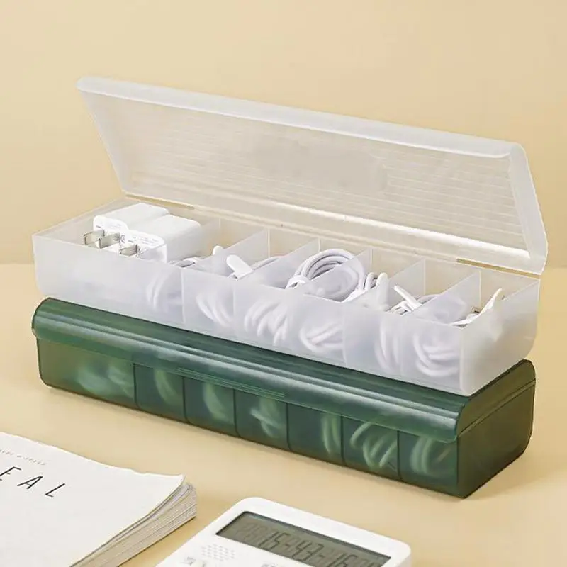 Boîte de rangement pour câble de charge, 7 compartiments, avec couvercle