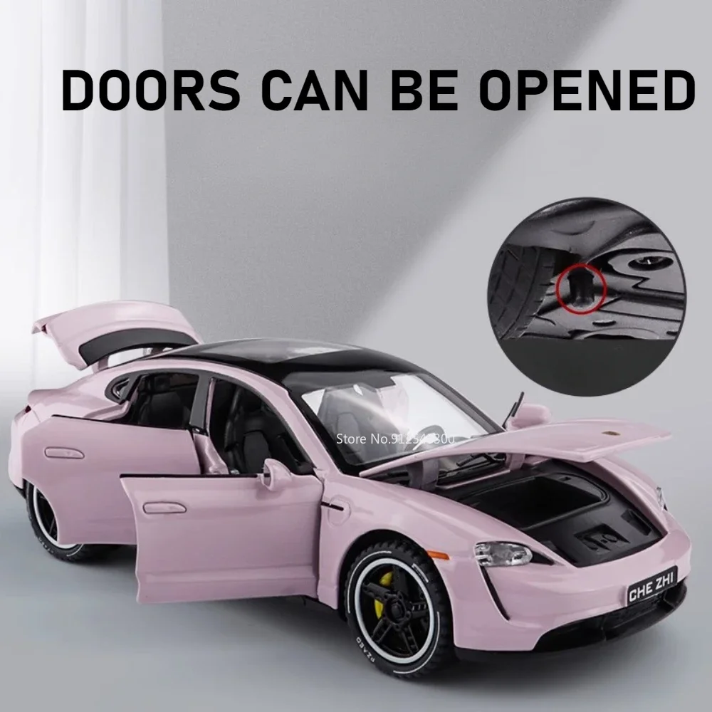 1:32 porsche taycan liga modelo de carro esportivo brinquedo diecast metal som luz puxar para trás veículos em miniatura modelos menino presentes natal