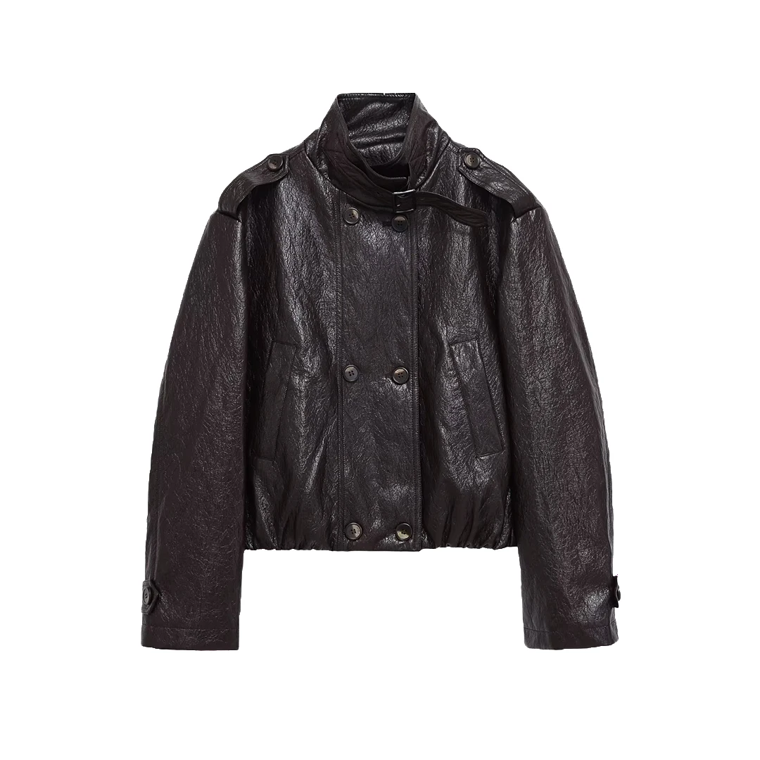 KASLEAD новая женская мотоциклетная одежда из искусственной кожи Jaet, универсальная ветрозащитная длинная вилка с двойной пуговицей, полиэфирное волокно