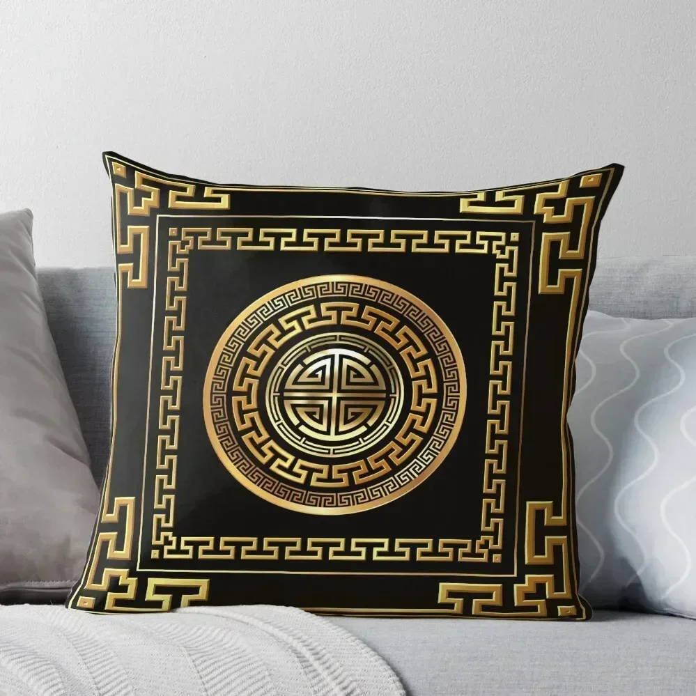 

Greek Key Meander Black Gold Large Throw Pillow New year Christmas Throw Pillows Covers home decor items pillow