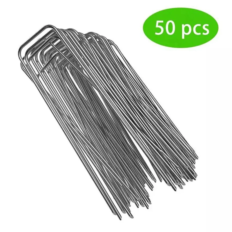 U-shaped Ground Nails Pipe Mulch Nails Green Lawn Succulent Tent Fixed Galvanized Steel Nails Grass-proof Cloth Ground Nails