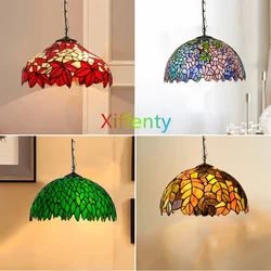 Tiffany Stained Glass Chandelier Green Leaf Red Leaf Dining Room Bedroom Study Living Room Dining Room Lamp Chandelier