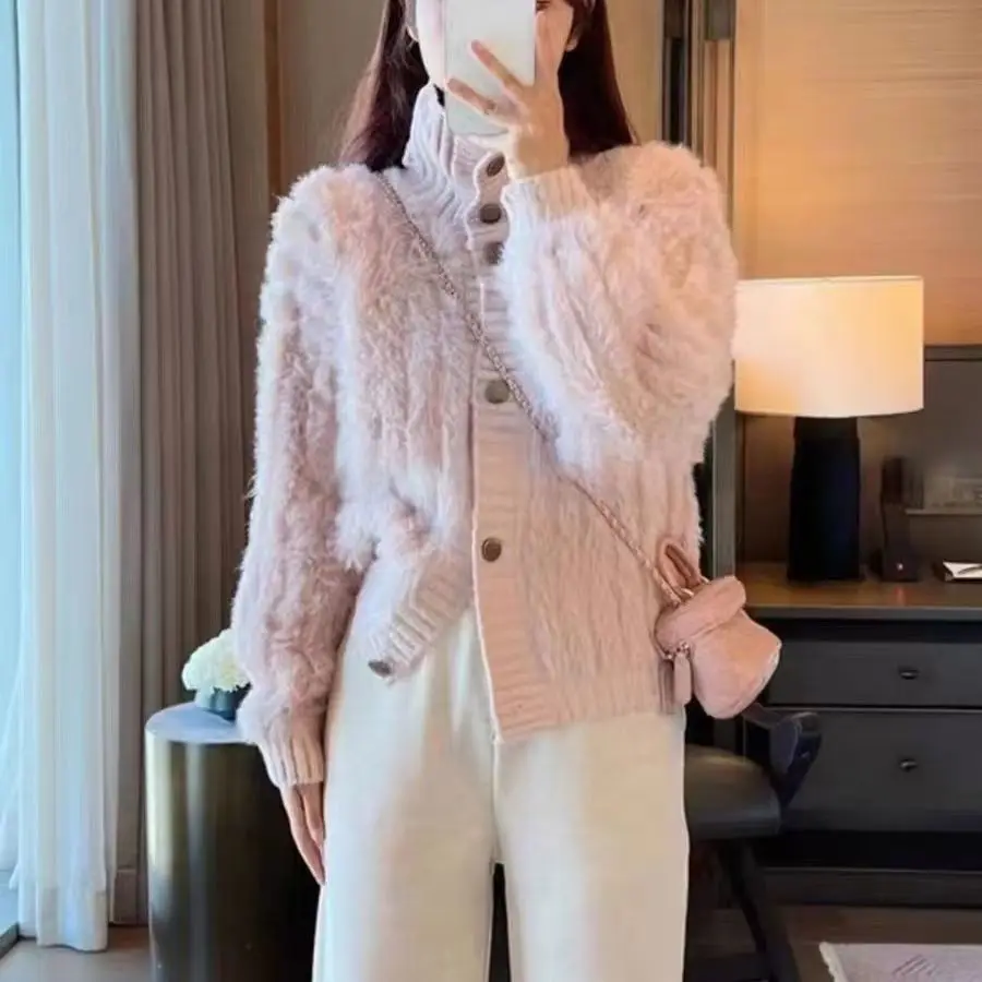 البلوزات لاعبا بالأزرار المرأة سترة المرأة طويلة الأكمام غزل البوليستر الزخرفية سستة المجهزة BF Y2K يوم الكورية نمط Ins #6