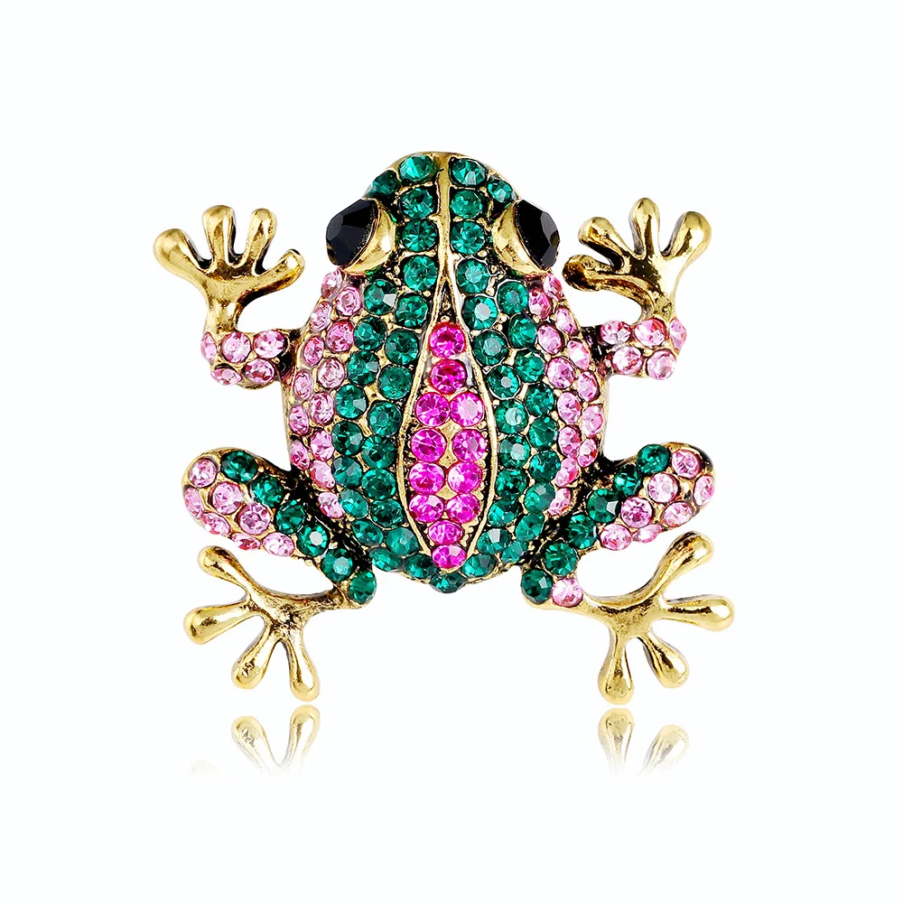 Rhinestone Frog Brooches for Women Vintage Fashion Animal Pin Cute Vivid Carton Style Jewelry