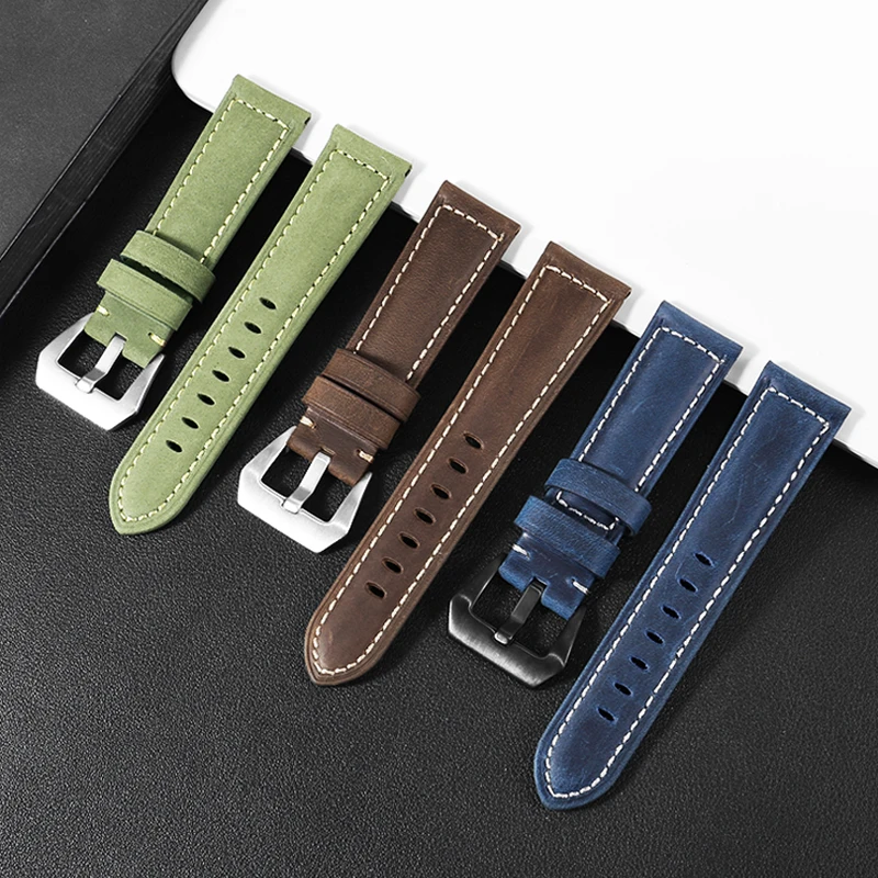 Scrubs Vintage Crazy Horse Leather Strap Substitute PAM111 441 Series Flat Interface Leather WatchBand 19/20/21/2/23/24/26mm.