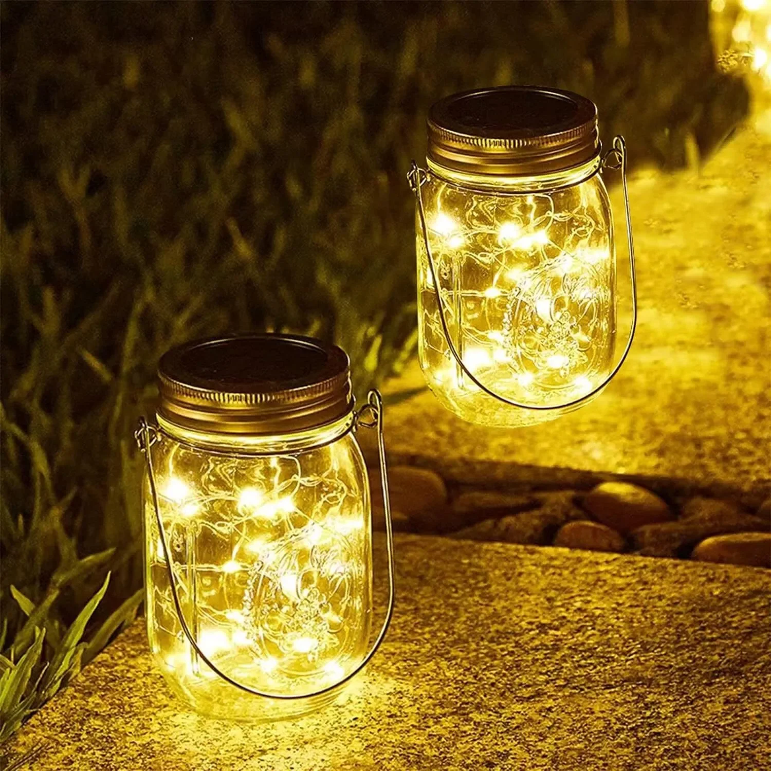 2X Solar Lantern Mason Jar Hanging 20 LED Light String Fairy DIY Garden Lamp UK