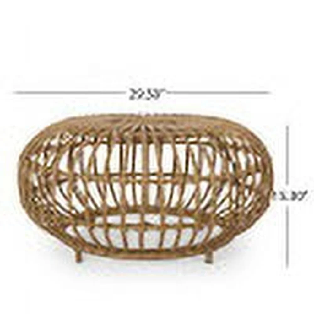 Outdoor Handcrafted Wicker Coffee Table Round Faux Rattan Boho Design Sturdy Metal Frame No Assembly Required Perfect Patio