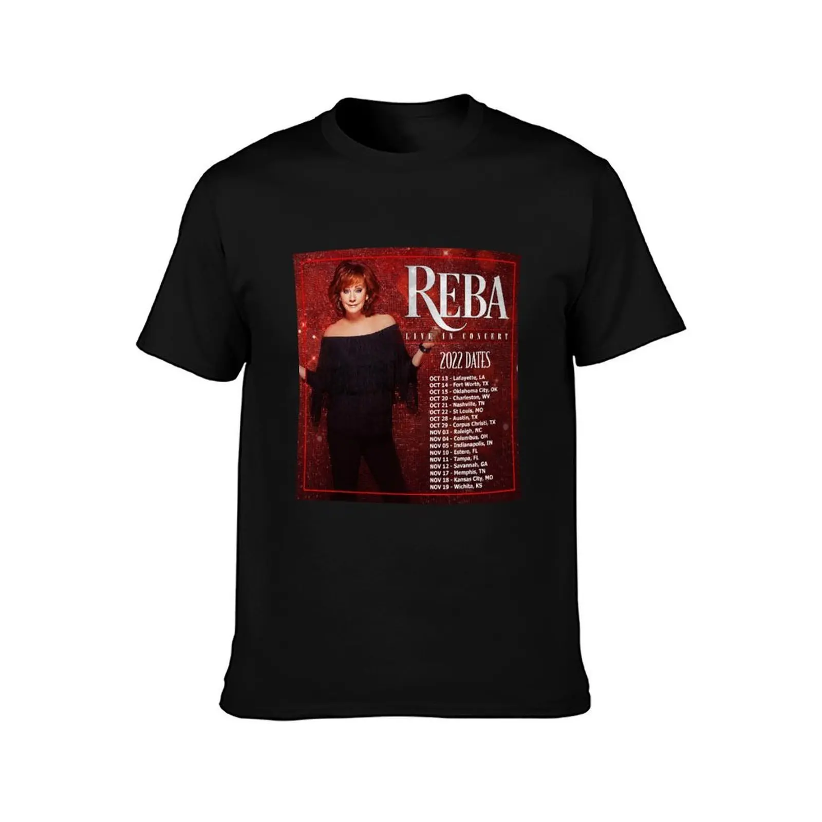 Reba Tour 2022 - 2023 Locations and Dates T-Shirt, Summer Casual Cotton Tee, Oversized Streetwear Tops, Vintage Graphic Print