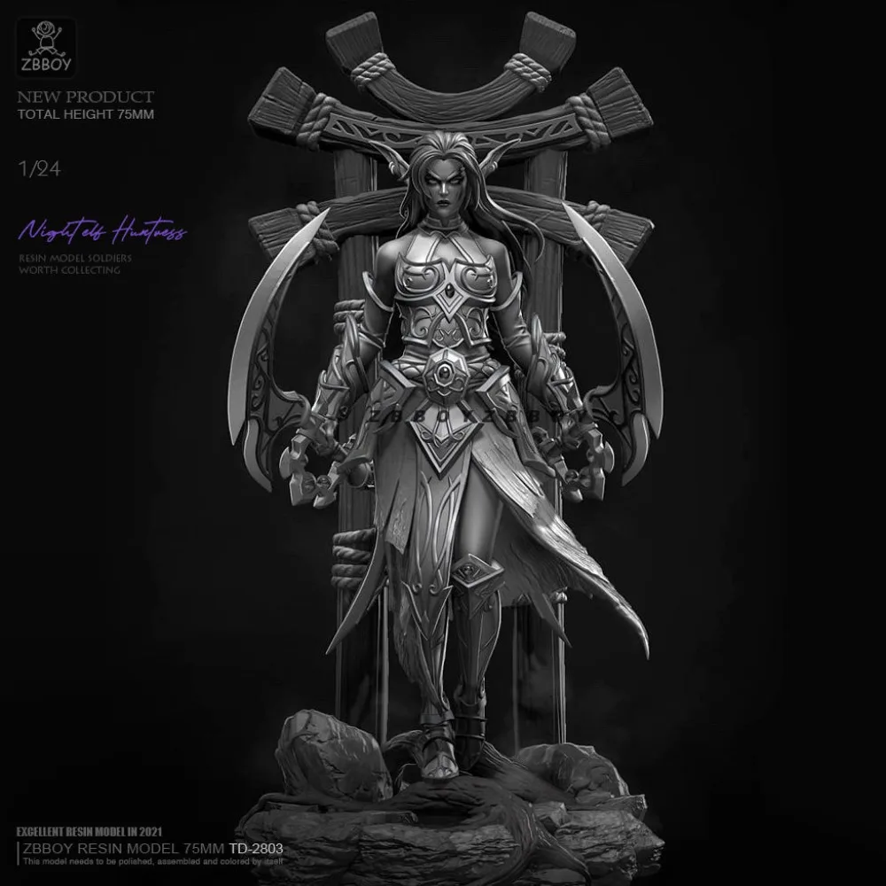 75mm Night Elf Female Hunter Resin Figurines of Female Soldiers DIY Coloring Figurines 3D Printed Unassembled and Uncolored