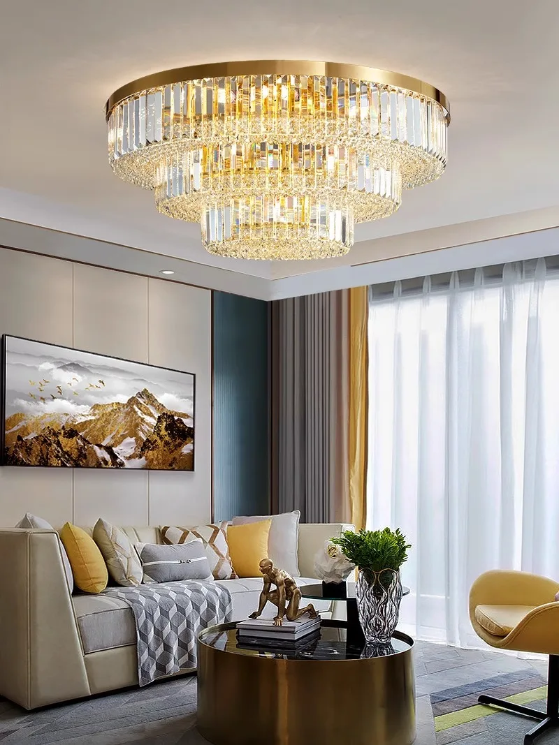 

Modern Luxury Crystal Ceiling Lamp Big Home Decor Ceiling Chandelier Large 2024 Led Gold Light Fixture for Living Room