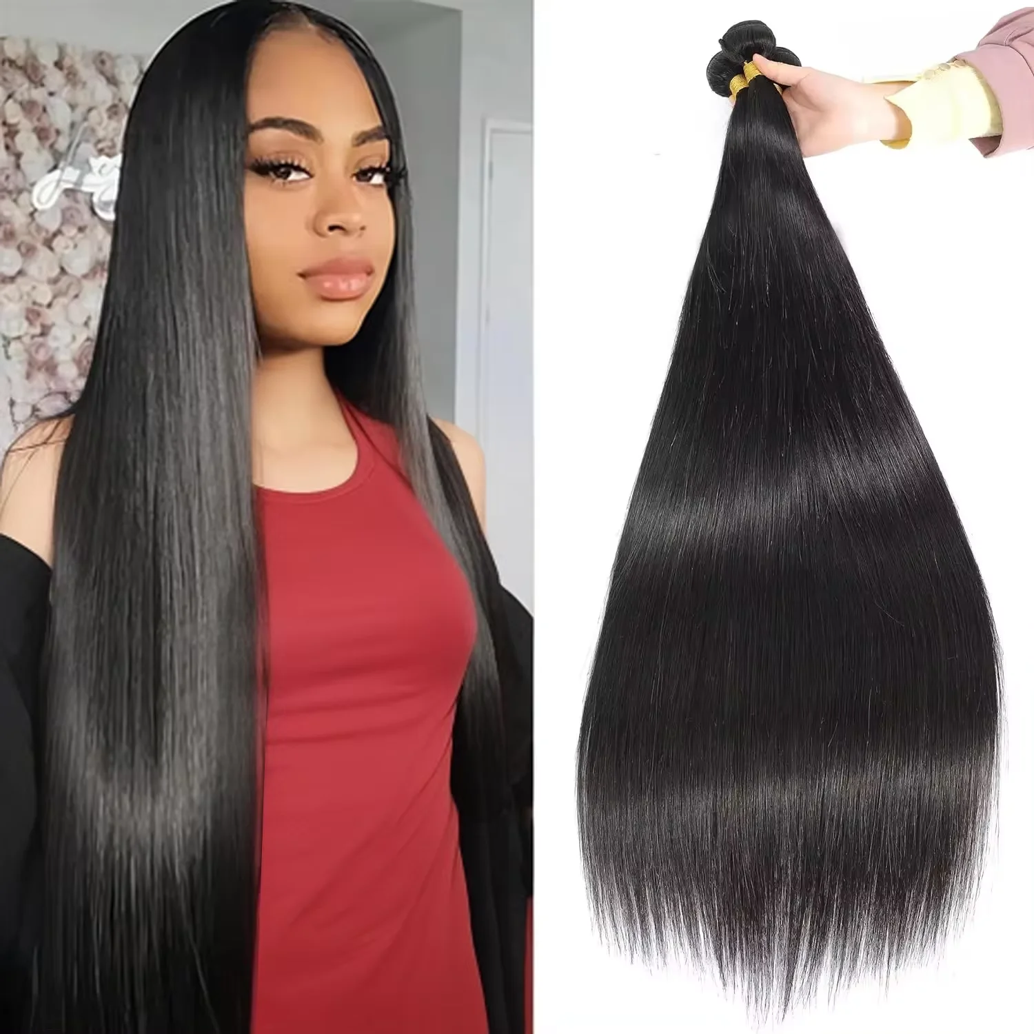 30 32 inch Straight Bundles 100% Human Hair 1/3/4 Pcs Brazilian Remy Bundles Raw Hair Double Weft Hair Weaving For Women