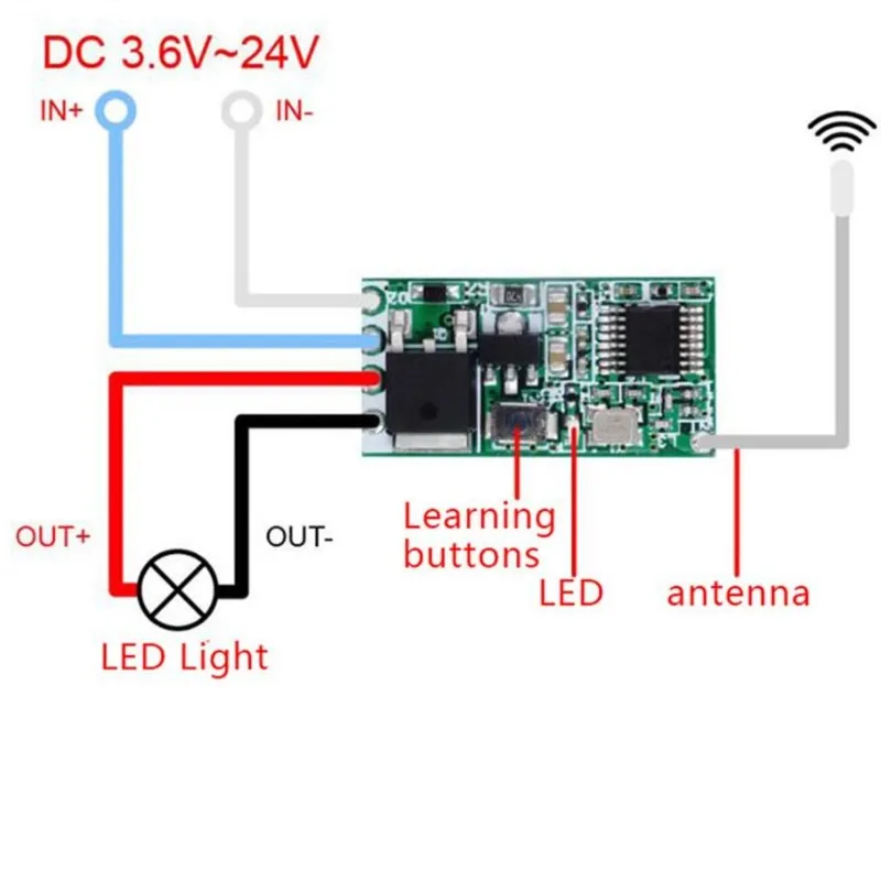 Micro Módulo de interruptor de luz de Control remoto inalámbrico, receptor de relé RF de 433Mhz, 1 canal