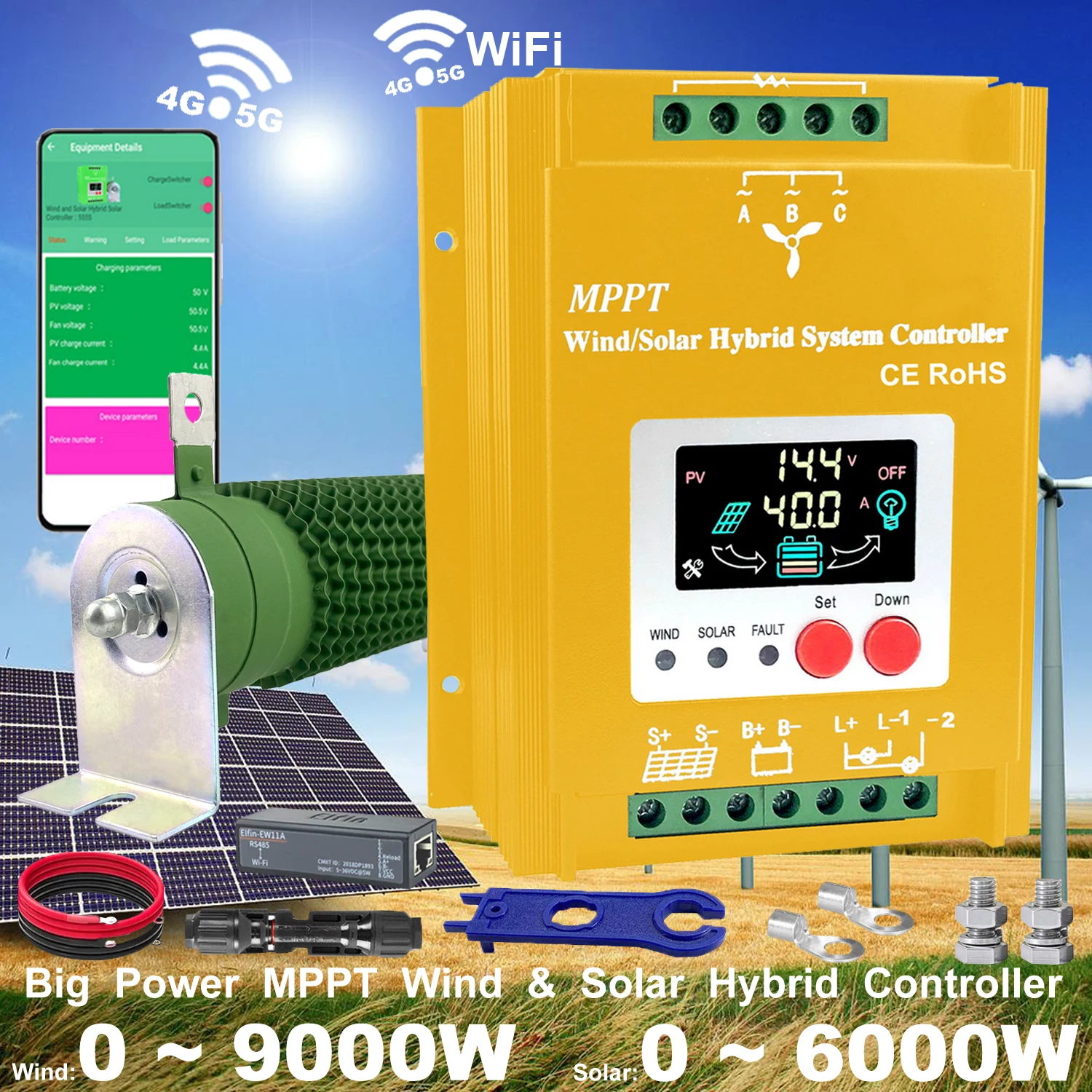 

NEW MARS ROCK Wifi MPPT Wind Solar Hybrid Charge Controller Wind 5000W Solar 6000W 12V 24VV 48V Automatic Hybrid Controller