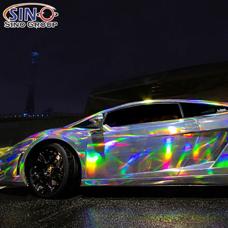 LS-05 Popular Selling Laser Hologram Chrome Vinyl Gold Blue Metallic Rainbow Color Changing Gloss Car Vinyl Wrap