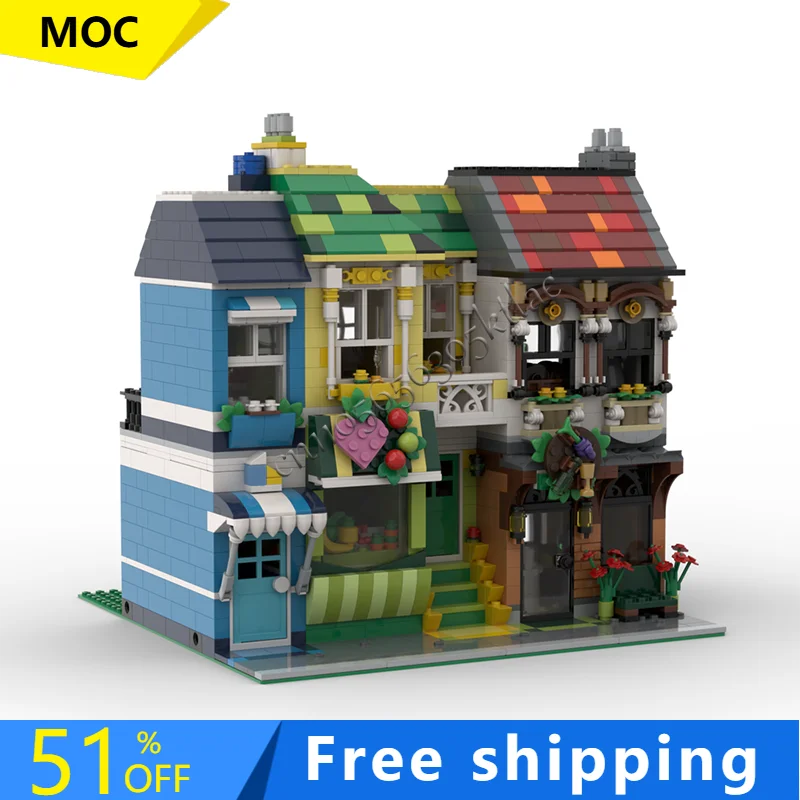 

1908 PCS Hot MOC Retro Old Town Grocer Building Block Retro Construction Model Display Toy For Kids DIY Assembly Birthday Gifts