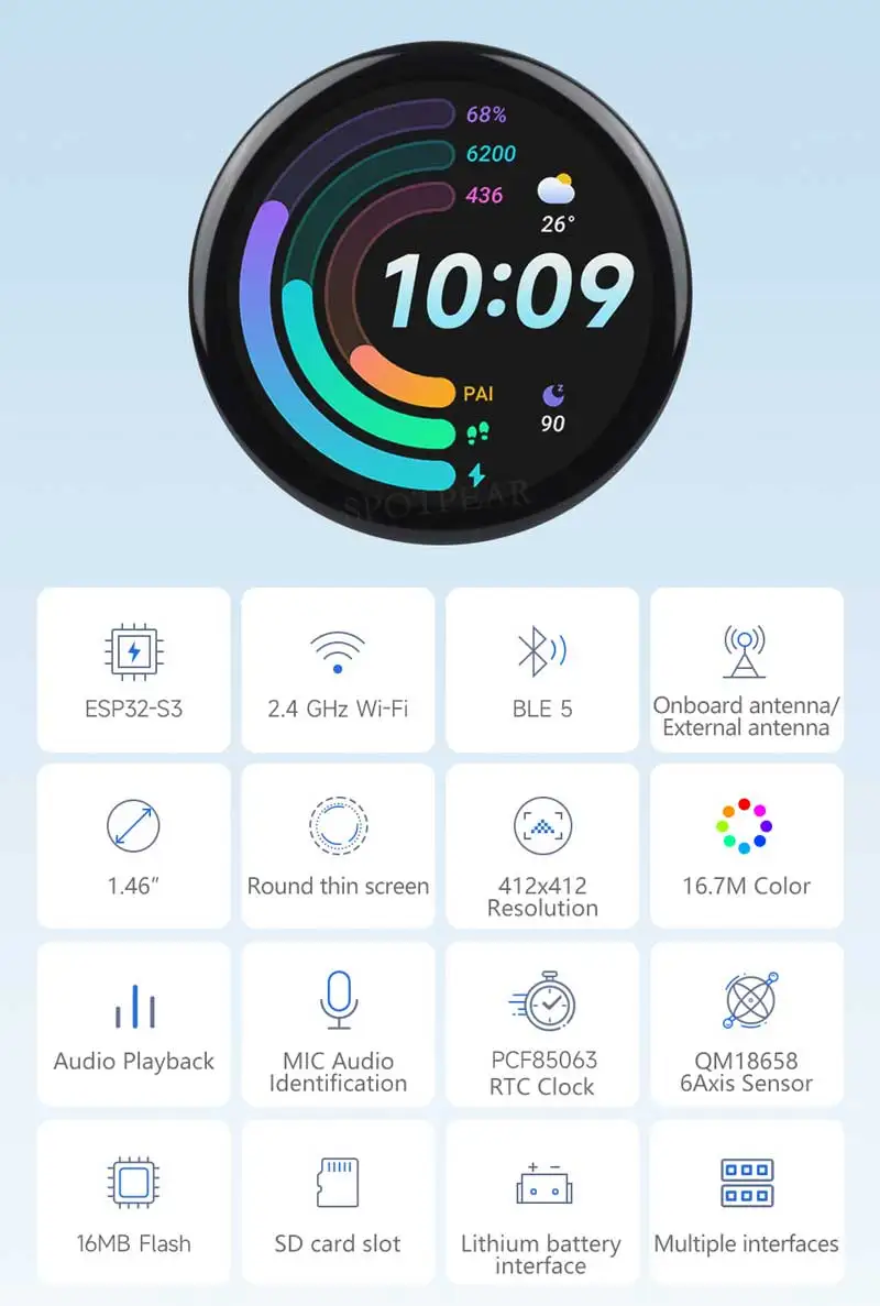 شاشة LCD مستديرة ESP32 S3 مجلس التنمية 1.46 بوصة تعمل باللمس DeepSeek XiaoZhi AI روبوت شاشة الكريستال السائل لوحات وحدة اللمس AI