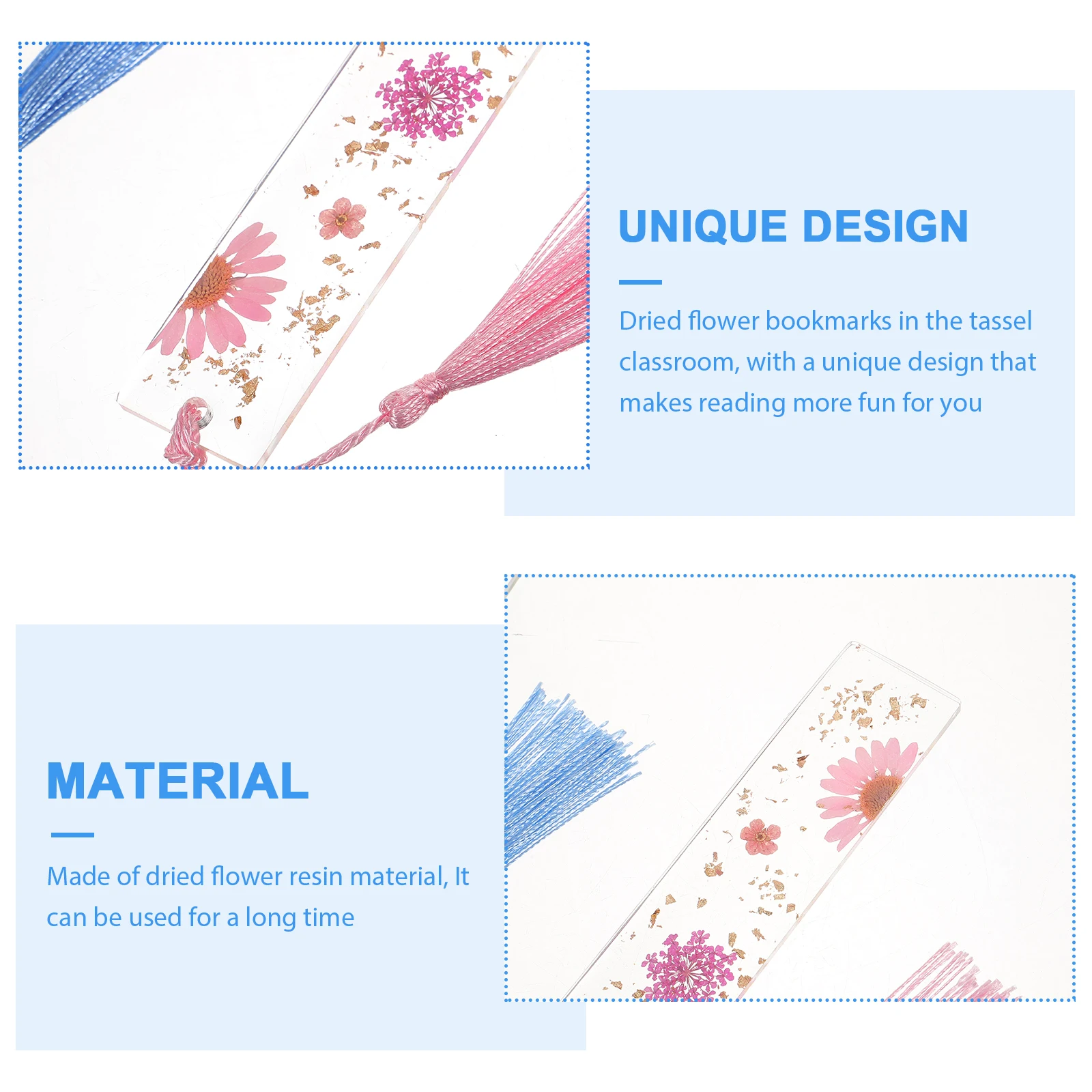 

2 Pieces Dried Flower Bookmarks Resin Tassel Purple Pink Cute Students Teacher Gifts Handmade Reading Accessories