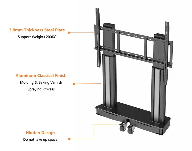 New Model 65-98 Electric Lift Mobile TV Stand Trolley Height Adjustable Mobile TV Cart Mount With Cart
