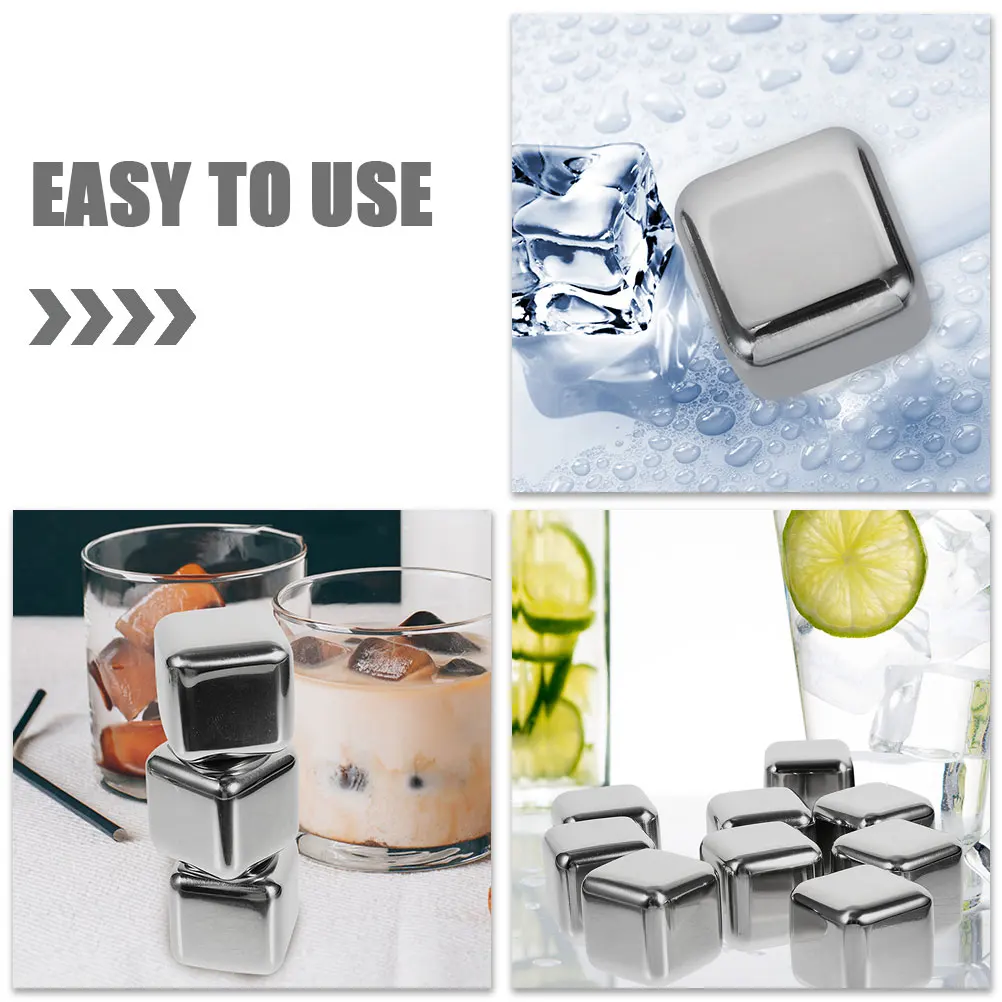 

4pcs Stainless Steel Ice Cubes Food Grade 304 Reusable Whiskey Stones Silver Drink Chilling Metal Bars Home Cooling Beverages