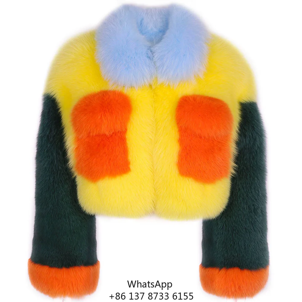 Wholesale High Quality Fox Fur Jacket Women 2023 Winter Fashion Special Colorful Natural Fox Fur Coat Ladies Streetwear