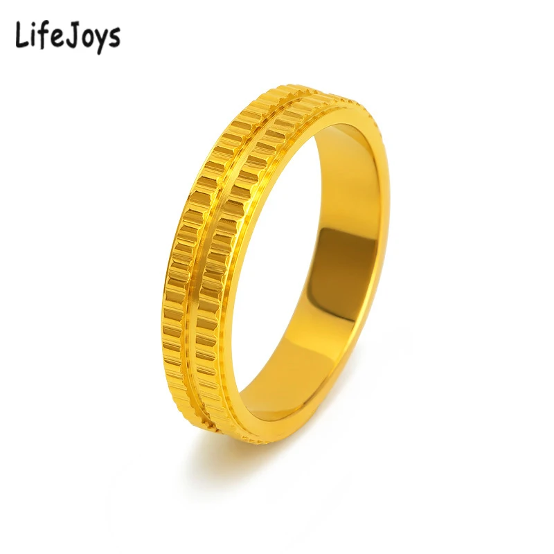 Stainless Steel Carved Gear Ring Geomtric Gear Wheel Jewellery Gold For Women Minimalist Gift Size 5 To 10