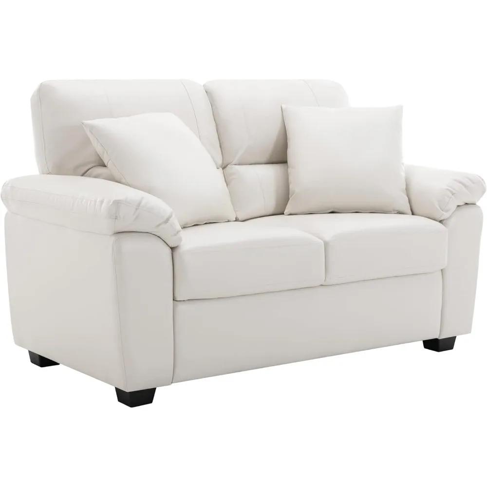 

Faux Leather Loveseat Sofas, White Modern Luxury and Comfy Furniture Sleeper Couches for Living Room, Apartment