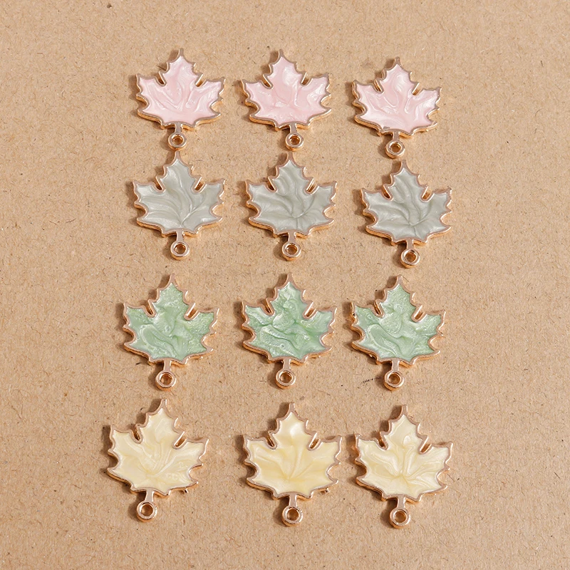 Dijes de hoja de arce esmaltados para hacer joyas, 10 piezas, colgantes para pendientes DIY, collar, pulsera, accesorios hechos a mano, suministros