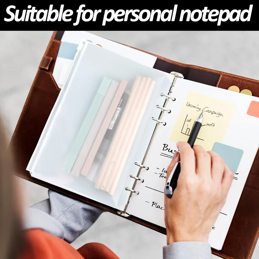 Carpeta transparente Premium con cremallera, 12 Uds., tamaño A5, 6 agujeros, insertos para carpetas, bolsas para archivar documentos para cuaderno de 6 anillas, bolsas de hojas sueltas