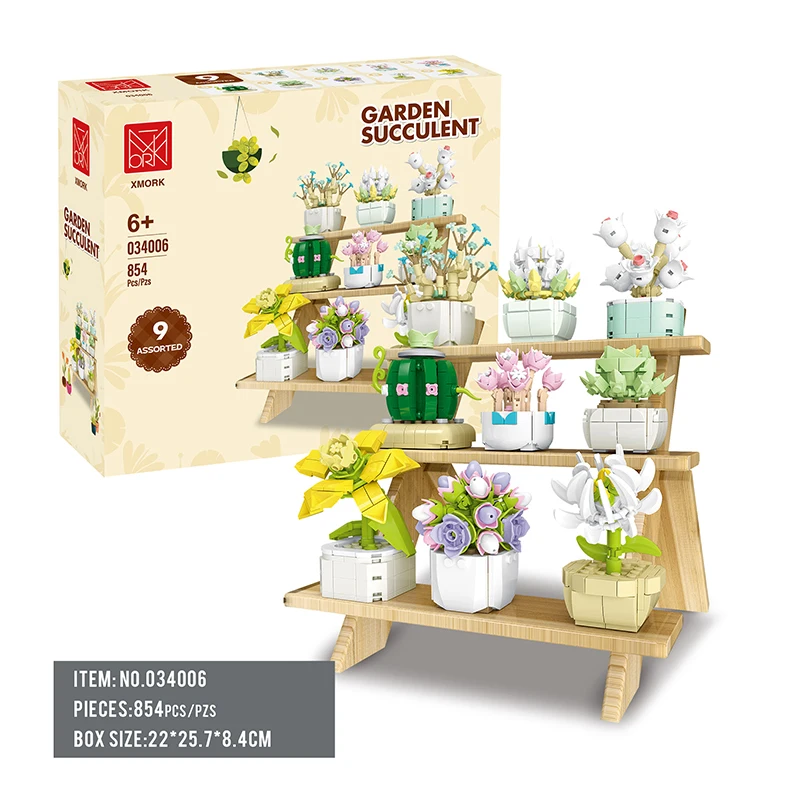 Block City piante in vaso fai da te succulente Cactus Gypsophila Bonsai Tree giardini blocchi di costruzione romantici modello bambini set kit giocattoli