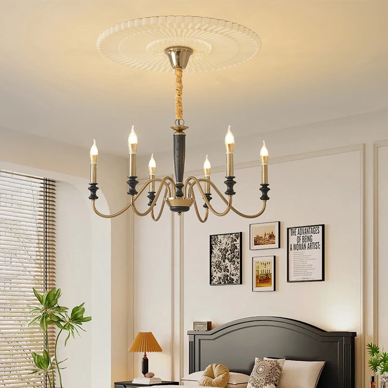 

6 Heads 8 Heads American Retro Living Room Lamp French Wooden Pendant Light Villa Staircase Dining Room Bedroom Chandelier