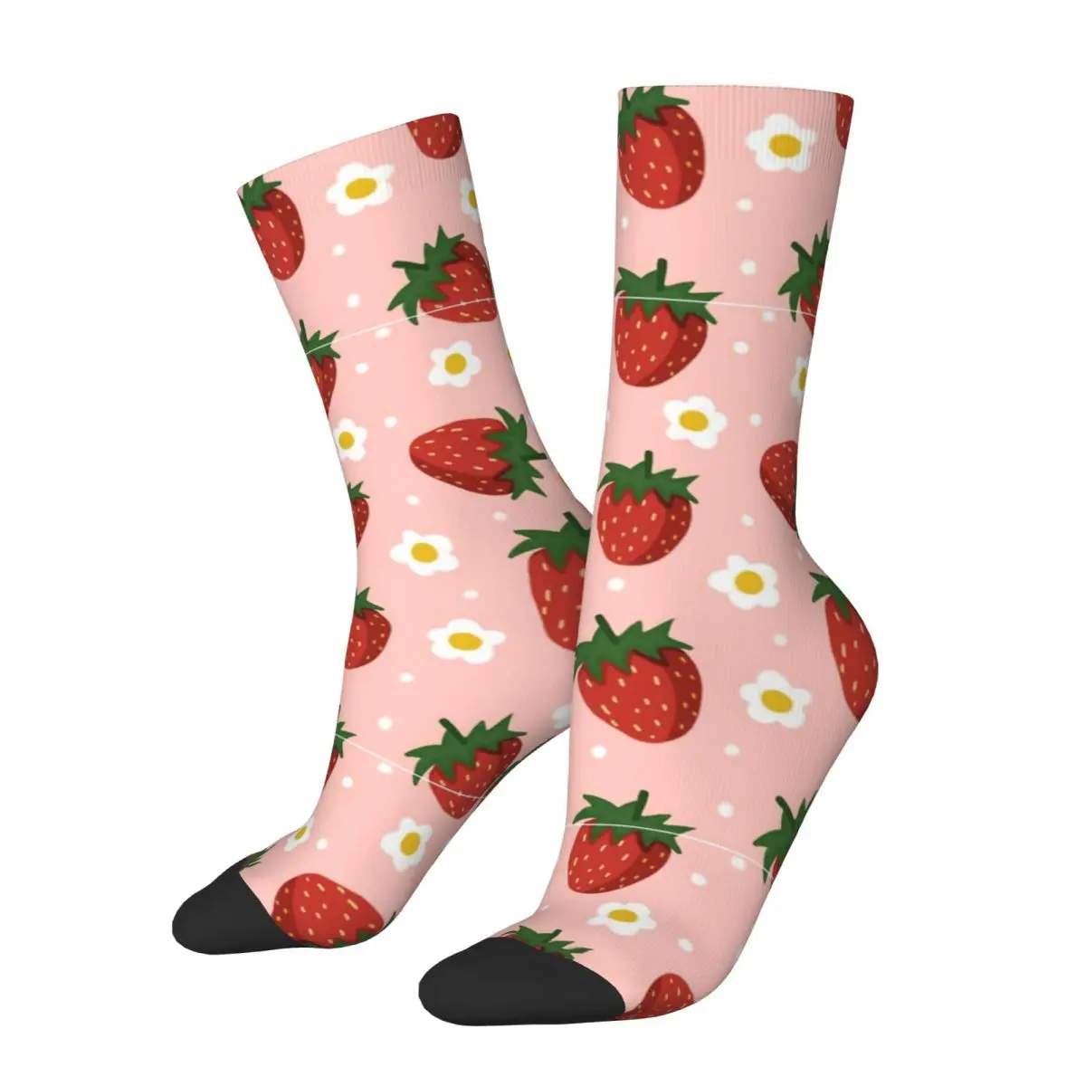 STRAWBERRY AND FLOWER Merchandise Men Women Socks Cozy Graphic Crew Socks Cute Wonderful Gifts